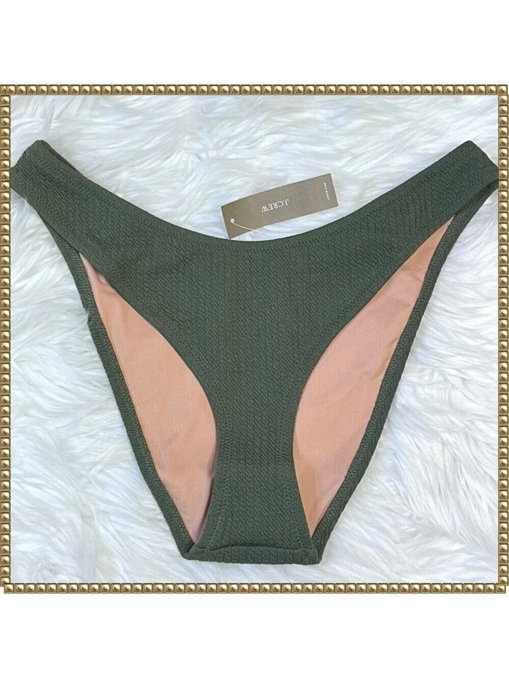 J Crew Hunter Green Textured Bikini Bottoms Medium